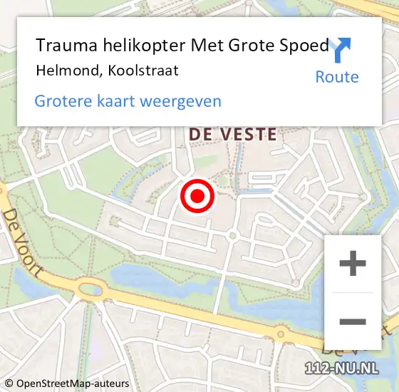 Locatie op kaart van de 112 melding: Trauma helikopter Met Grote Spoed Naar Helmond, Koolstraat op 13 juni 2024 12:09