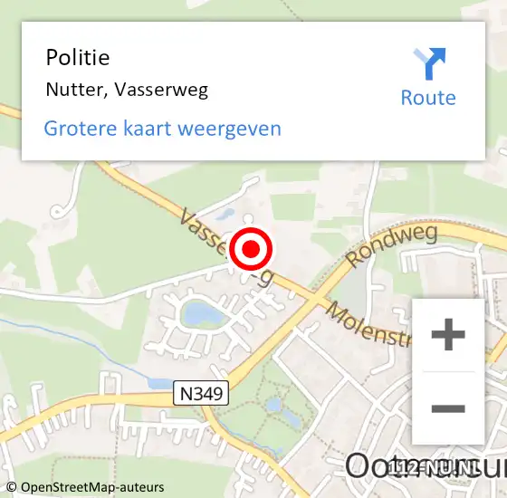 Locatie op kaart van de 112 melding: Politie Nutter, Vasserweg op 13 juni 2024 12:40