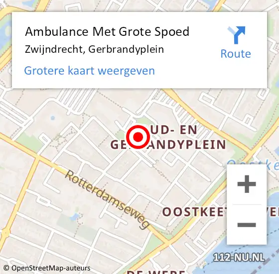 Locatie op kaart van de 112 melding: Ambulance Met Grote Spoed Naar Zwijndrecht, Gerbrandyplein op 13 juni 2024 12:50