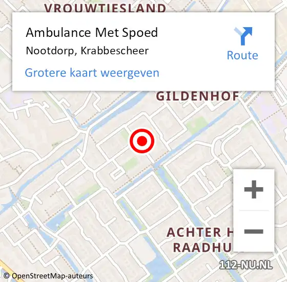 Locatie op kaart van de 112 melding: Ambulance Met Spoed Naar Nootdorp, Krabbescheer op 13 juni 2024 12:56