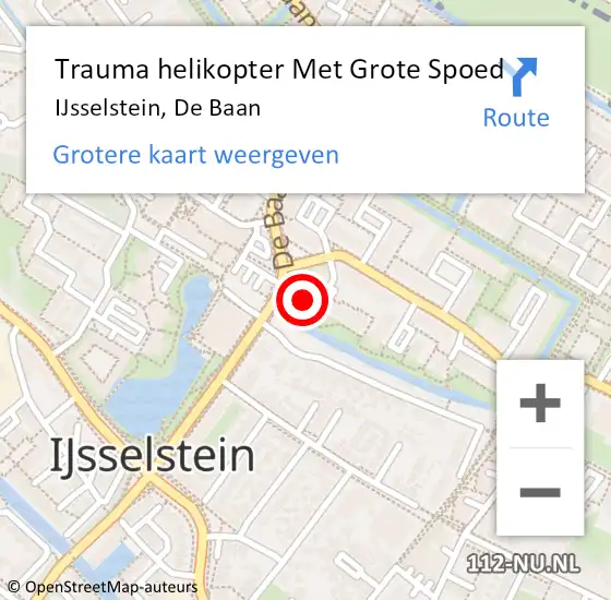 Locatie op kaart van de 112 melding: Trauma helikopter Met Grote Spoed Naar IJsselstein, De Baan op 13 juni 2024 13:04