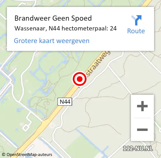 Locatie op kaart van de 112 melding: Brandweer Geen Spoed Naar Wassenaar, N44 hectometerpaal: 24 op 13 juni 2024 13:11