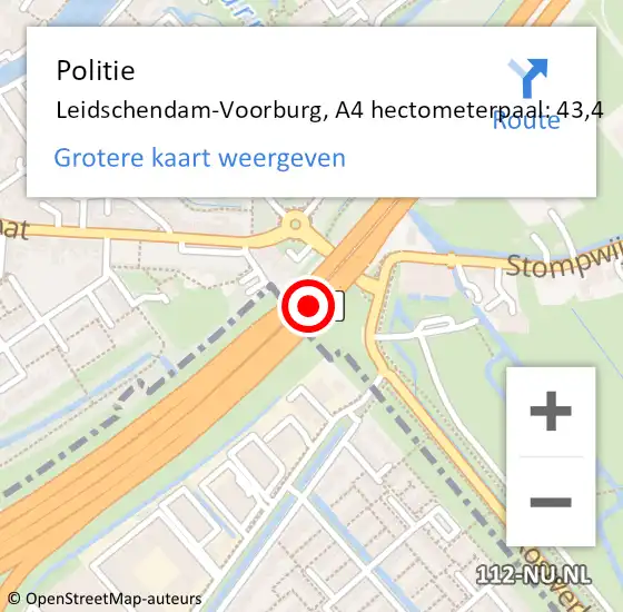 Locatie op kaart van de 112 melding: Politie Leidschendam-Voorburg, A4 hectometerpaal: 43,4 op 13 juni 2024 13:16