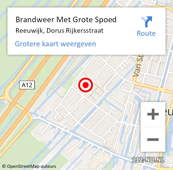 Locatie op kaart van de 112 melding: Brandweer Met Grote Spoed Naar Reeuwijk, Dorus Rijkersstraat op 13 juni 2024 13:18