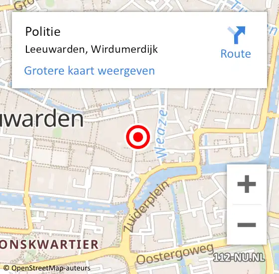 Locatie op kaart van de 112 melding: Politie Leeuwarden, Wirdumerdijk op 13 juni 2024 13:19