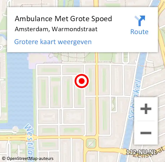 Locatie op kaart van de 112 melding: Ambulance Met Grote Spoed Naar Amsterdam, Warmondstraat op 13 juni 2024 13:28