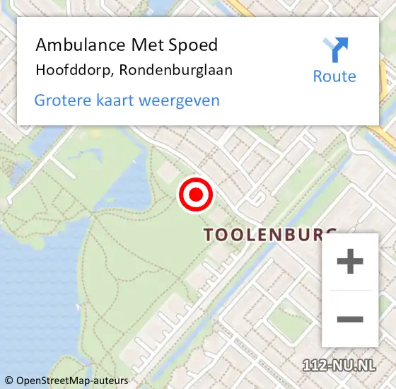 Locatie op kaart van de 112 melding: Ambulance Met Spoed Naar Hoofddorp, Rondenburglaan op 13 juni 2024 13:43