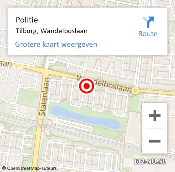 Locatie op kaart van de 112 melding: Politie Tilburg, Wandelboslaan op 13 juni 2024 14:06