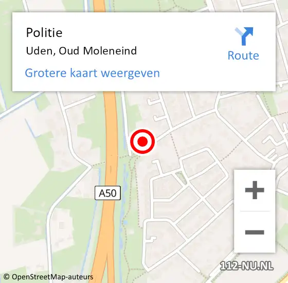 Locatie op kaart van de 112 melding: Politie Uden, Oud Moleneind op 13 juni 2024 14:13