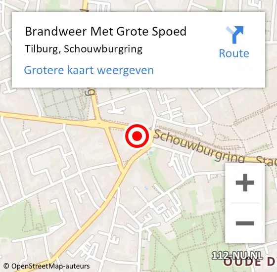 Locatie op kaart van de 112 melding: Brandweer Met Grote Spoed Naar Tilburg, Schouwburgring op 13 juni 2024 14:53