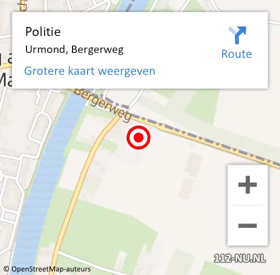 Locatie op kaart van de 112 melding: Politie Urmond, Bergerweg op 13 juni 2024 14:54