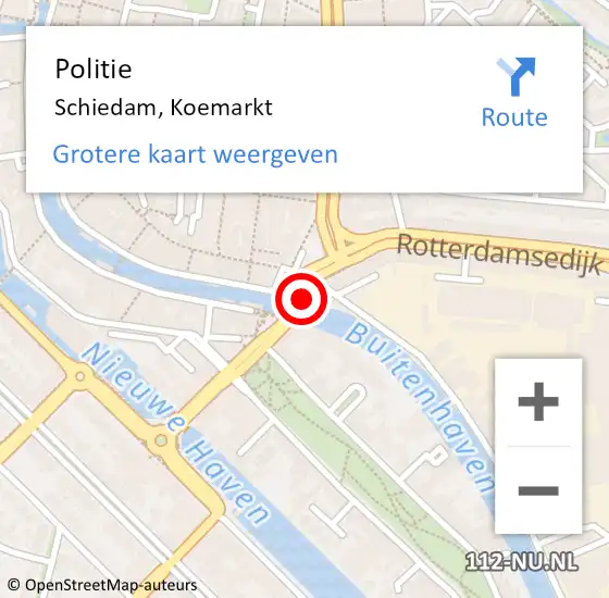 Locatie op kaart van de 112 melding: Politie Schiedam, Koemarkt op 13 juni 2024 15:20