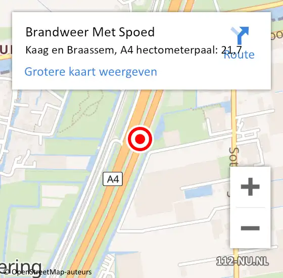 Locatie op kaart van de 112 melding: Brandweer Met Spoed Naar Kaag en Braassem, A4 hectometerpaal: 21,7 op 13 juni 2024 15:21