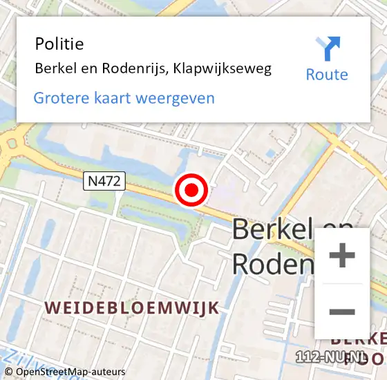 Locatie op kaart van de 112 melding: Politie Berkel en Rodenrijs, Klapwijkseweg op 13 juni 2024 15:24