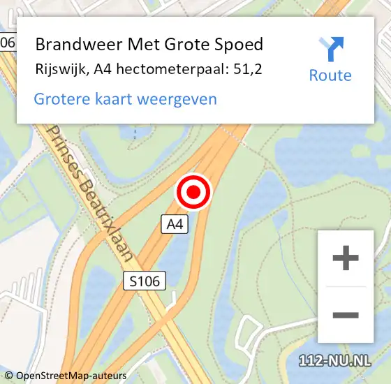 Locatie op kaart van de 112 melding: Brandweer Met Grote Spoed Naar Rijswijk, A4 hectometerpaal: 51,2 op 13 juni 2024 15:25