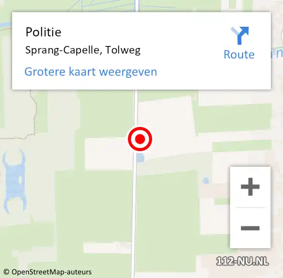 Locatie op kaart van de 112 melding: Politie Sprang-Capelle, Tolweg op 13 juni 2024 15:26