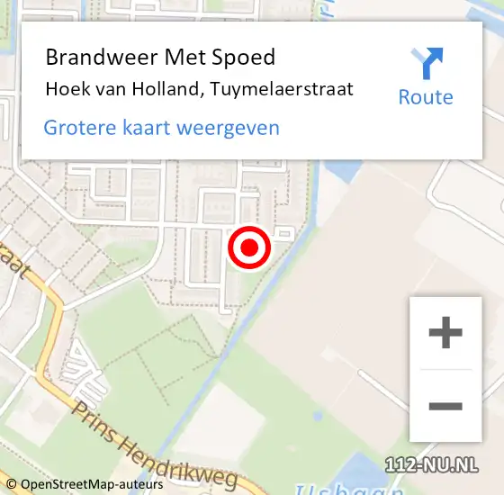 Locatie op kaart van de 112 melding: Brandweer Met Spoed Naar Hoek van Holland, Tuymelaerstraat op 13 juni 2024 15:29