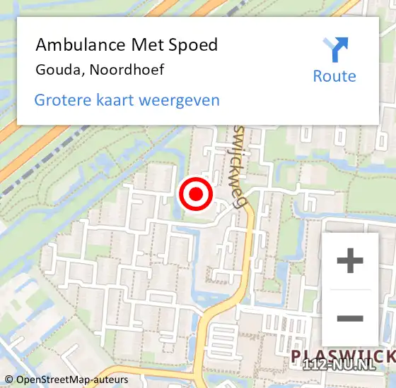 Locatie op kaart van de 112 melding: Ambulance Met Spoed Naar Gouda, Noordhoef op 13 juni 2024 15:51