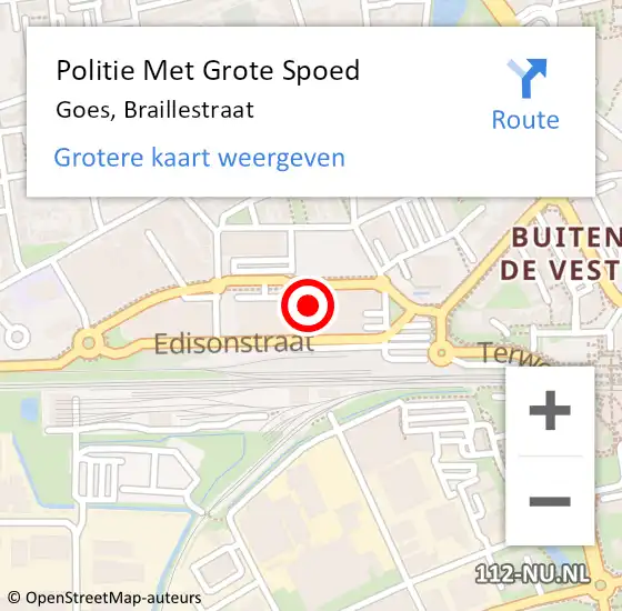 Locatie op kaart van de 112 melding: Politie Met Grote Spoed Naar Goes, Braillestraat op 13 juni 2024 15:58