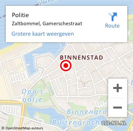 Locatie op kaart van de 112 melding: Politie Zaltbommel, Gamerschestraat op 13 juni 2024 16:04