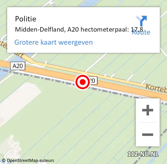 Locatie op kaart van de 112 melding: Politie Midden-Delfland, A20 hectometerpaal: 17,8 op 13 juni 2024 16:09