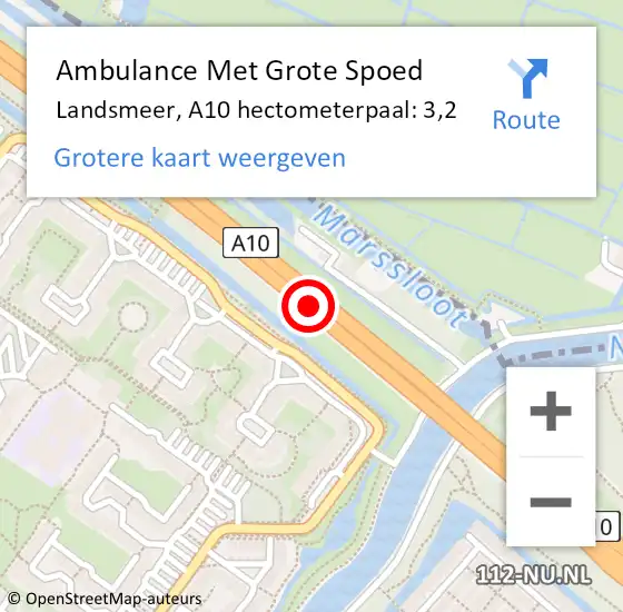 Locatie op kaart van de 112 melding: Ambulance Met Grote Spoed Naar Landsmeer, A10 hectometerpaal: 3,2 op 13 juni 2024 16:13