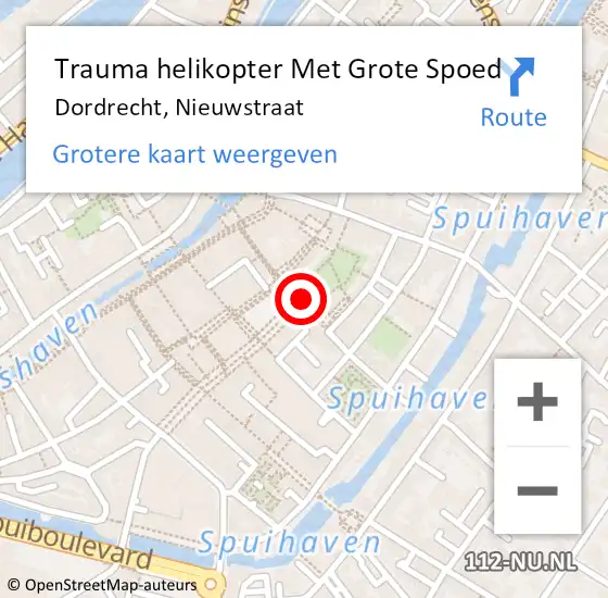 Locatie op kaart van de 112 melding: Trauma helikopter Met Grote Spoed Naar Dordrecht, Nieuwstraat op 13 juni 2024 16:18