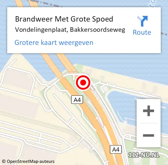 Locatie op kaart van de 112 melding: Brandweer Met Grote Spoed Naar Vondelingenplaat, Bakkersoordseweg op 13 juni 2024 16:38