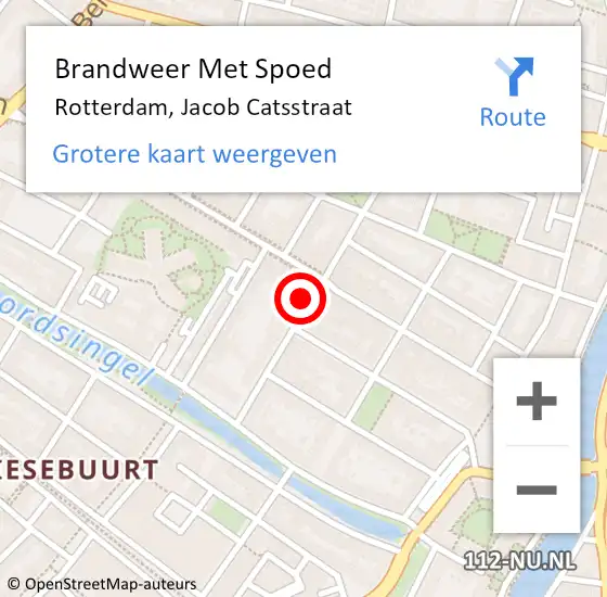 Locatie op kaart van de 112 melding: Brandweer Met Spoed Naar Rotterdam, Jacob Catsstraat op 13 juni 2024 16:40