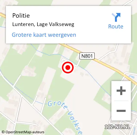 Locatie op kaart van de 112 melding: Politie Lunteren, Lage Valkseweg op 13 juni 2024 16:46