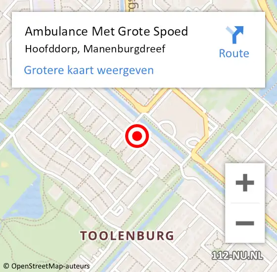 Locatie op kaart van de 112 melding: Ambulance Met Grote Spoed Naar Hoofddorp, Manenburgdreef op 13 juni 2024 16:48