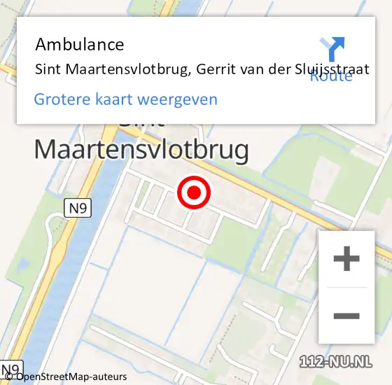 Locatie op kaart van de 112 melding: Ambulance Sint Maartensvlotbrug, Gerrit van der Sluijsstraat op 13 juni 2024 17:00