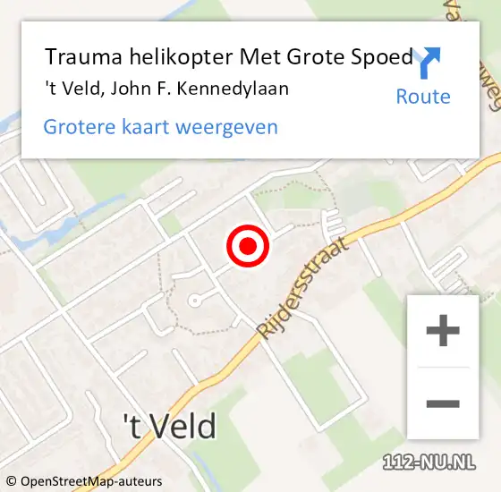 Locatie op kaart van de 112 melding: Trauma helikopter Met Grote Spoed Naar 't Veld, John F. Kennedylaan op 13 juni 2024 17:08