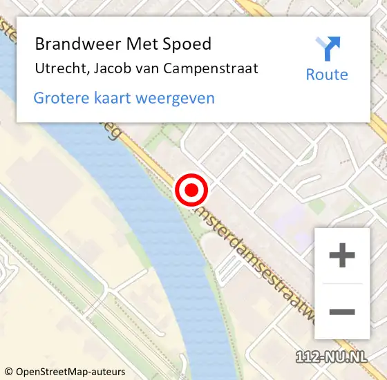 Locatie op kaart van de 112 melding: Brandweer Met Spoed Naar Utrecht, Jacob van Campenstraat op 13 juni 2024 17:12