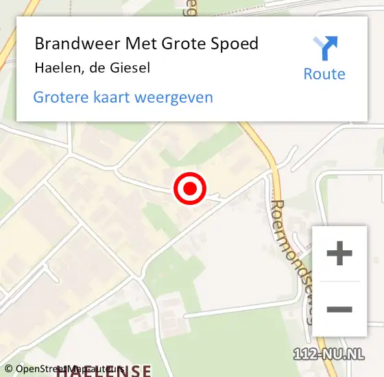 Locatie op kaart van de 112 melding: Brandweer Met Grote Spoed Naar Haelen, de Giesel op 13 juni 2024 17:13