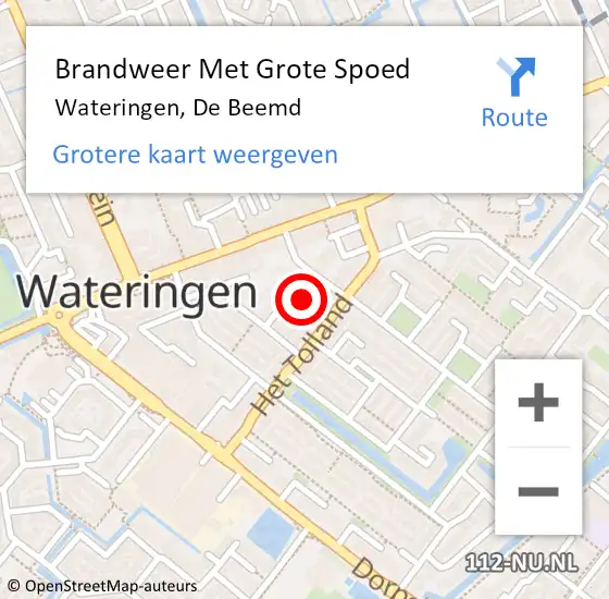 Locatie op kaart van de 112 melding: Brandweer Met Grote Spoed Naar Wateringen, De Beemd op 13 juni 2024 17:32