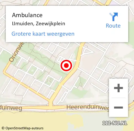 Locatie op kaart van de 112 melding: Ambulance IJmuiden, Zeewijkplein op 13 juni 2024 17:43