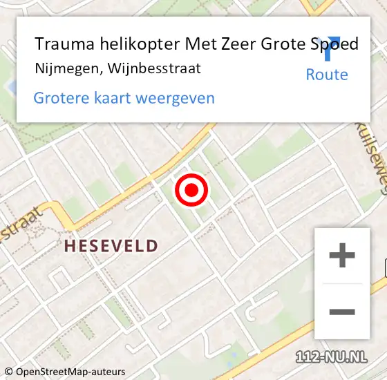 Locatie op kaart van de 112 melding: Trauma helikopter Met Zeer Grote Spoed Naar Nijmegen, Wijnbesstraat op 13 juni 2024 17:48