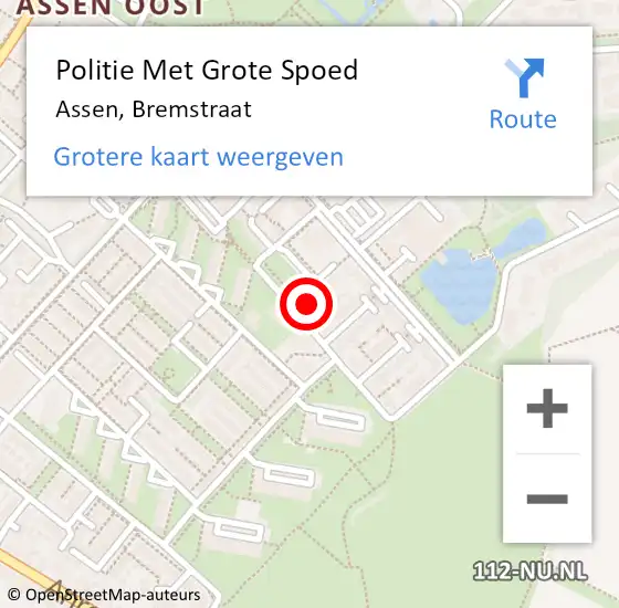 Locatie op kaart van de 112 melding: Politie Met Grote Spoed Naar Assen, Bremstraat op 13 juni 2024 17:49