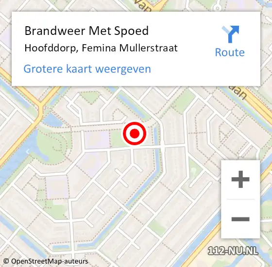 Locatie op kaart van de 112 melding: Brandweer Met Spoed Naar Hoofddorp, Femina Mullerstraat op 13 juni 2024 17:58