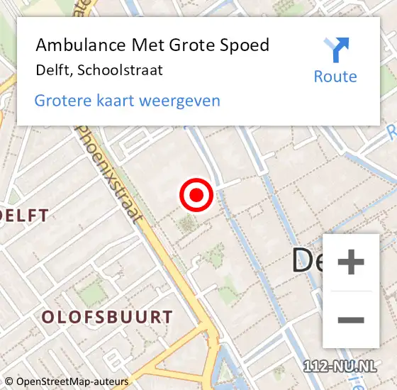 Locatie op kaart van de 112 melding: Ambulance Met Grote Spoed Naar Delft, Schoolstraat op 13 juni 2024 17:58