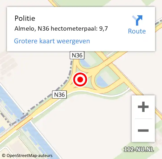 Locatie op kaart van de 112 melding: Politie Almelo, N36 hectometerpaal: 9,7 op 13 juni 2024 18:16