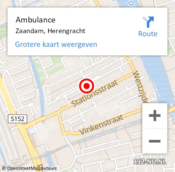 Locatie op kaart van de 112 melding: Ambulance Zaandam, Herengracht op 13 juni 2024 18:19