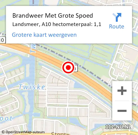 Locatie op kaart van de 112 melding: Brandweer Met Grote Spoed Naar Landsmeer, A10 hectometerpaal: 1,1 op 13 juni 2024 18:32