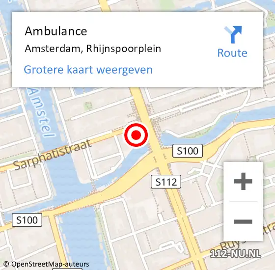 Locatie op kaart van de 112 melding: Ambulance Amsterdam, Rhijnspoorplein op 13 juni 2024 18:55