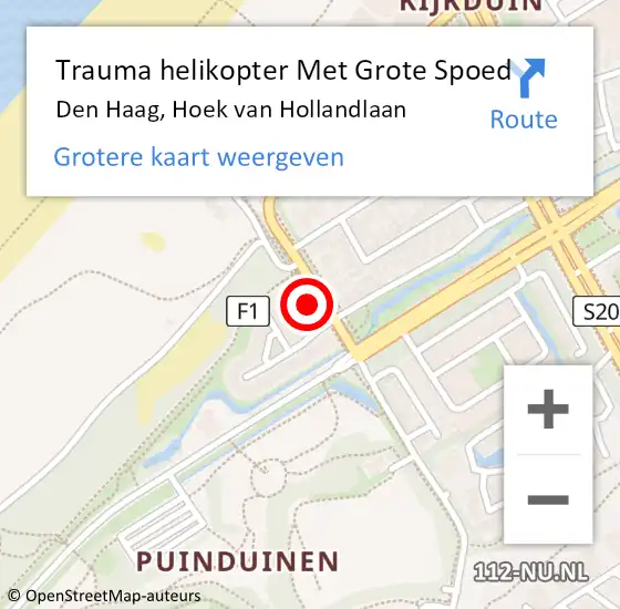 Locatie op kaart van de 112 melding: Trauma helikopter Met Grote Spoed Naar Den Haag, Hoek van Hollandlaan op 13 juni 2024 19:01