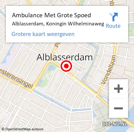 Locatie op kaart van de 112 melding: Ambulance Met Grote Spoed Naar Alblasserdam, Koningin Wilhelminaweg op 13 juni 2024 19:05