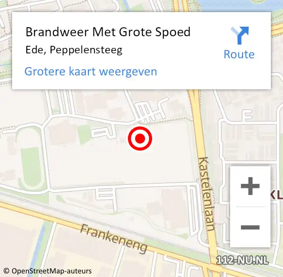 Locatie op kaart van de 112 melding: Brandweer Met Grote Spoed Naar Ede, Peppelensteeg op 13 juni 2024 19:09