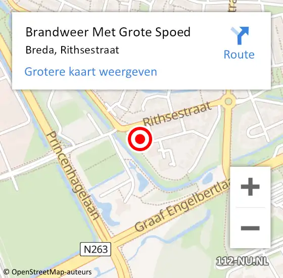 Locatie op kaart van de 112 melding: Brandweer Met Grote Spoed Naar Breda, Rithsestraat op 13 juni 2024 19:12