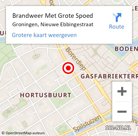 Locatie op kaart van de 112 melding: Brandweer Met Grote Spoed Naar Groningen, Nieuwe Ebbingestraat op 13 juni 2024 19:22